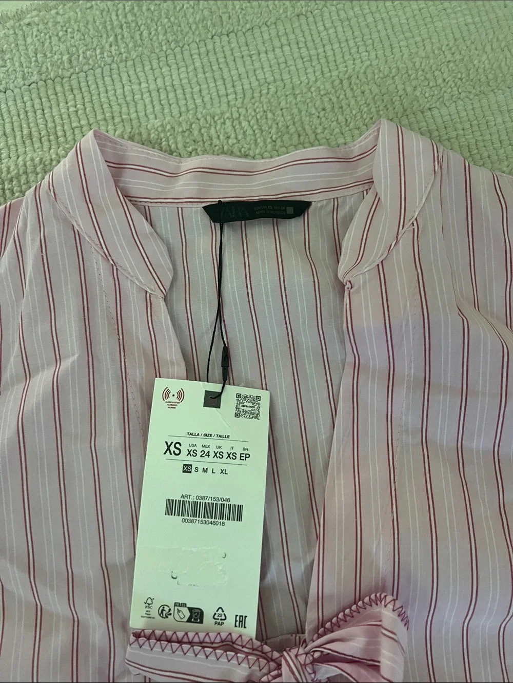 NWT Zara Long Sleeve Pink Striped Tie Front Blouse
